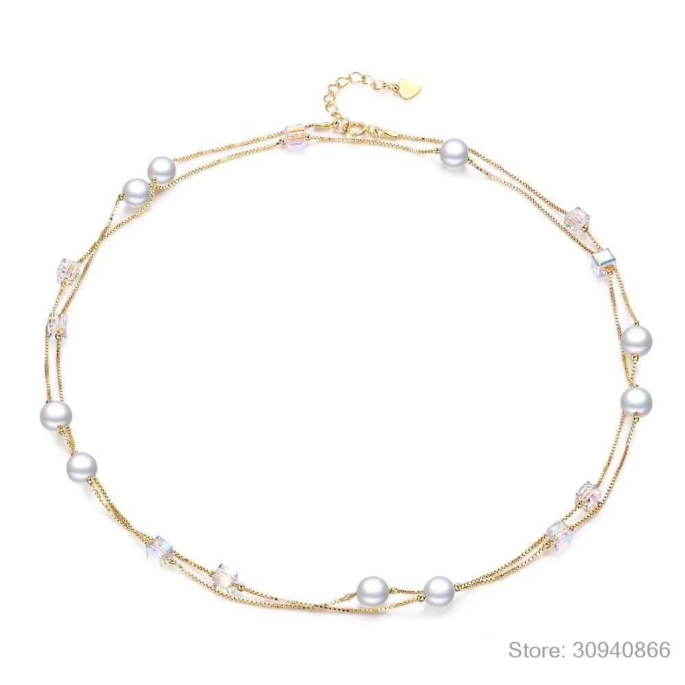LEKANI Кристалл из Swarovski 925 стерлингового серебра цепь ожерелье с незакрепленными жемчужинами очарование свадьбы события колье ожерелье ювелирные украшения