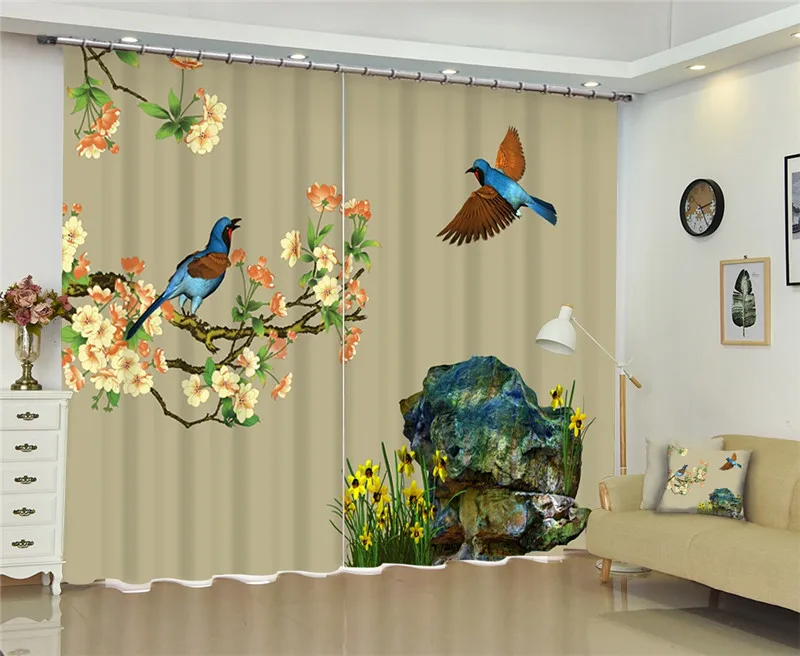 Затемненные 3D шторы на окна с птицами набор для спальни гостиной офиса отеля дома