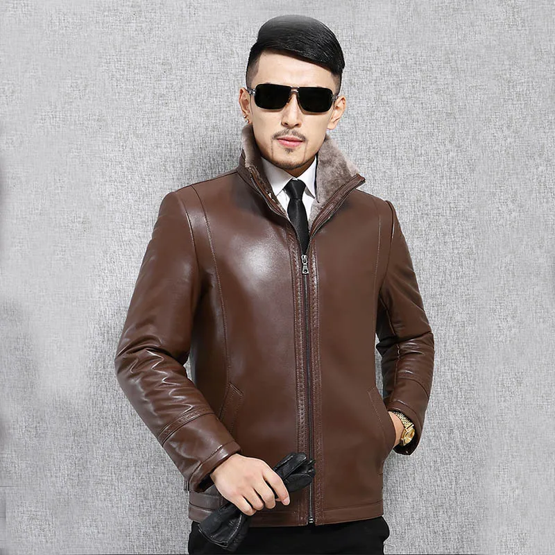 Новое поступление из натуральной кожи коричневого цвета Мужская куртка толстая