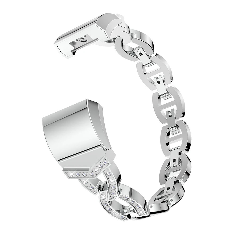 Crystal Stainless Steel Watch Band Wrist strap Smart Wristband Bracelet Wearable Belt Strap with Rhinestone For Fitbit charge 2