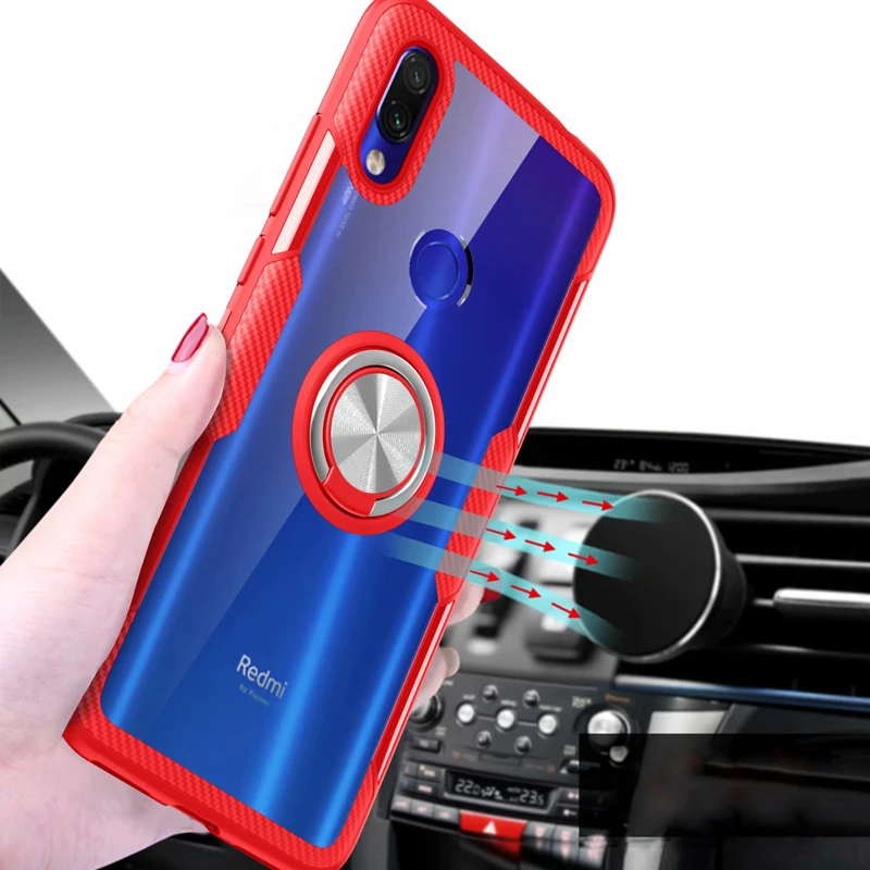 Роскошный чехол для Xiaomi Redmi Y3 прозрачный ПК + Углеволокно полное защитное кольцо