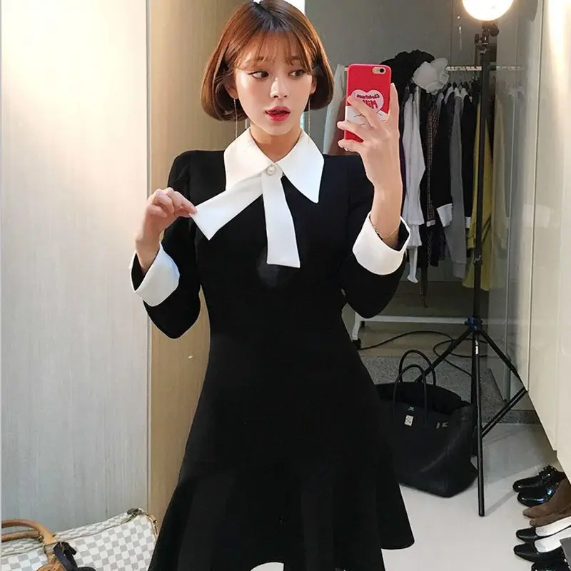 Женское платье трапециевидной формы больших размеров осень 2020 с длинным рукавом