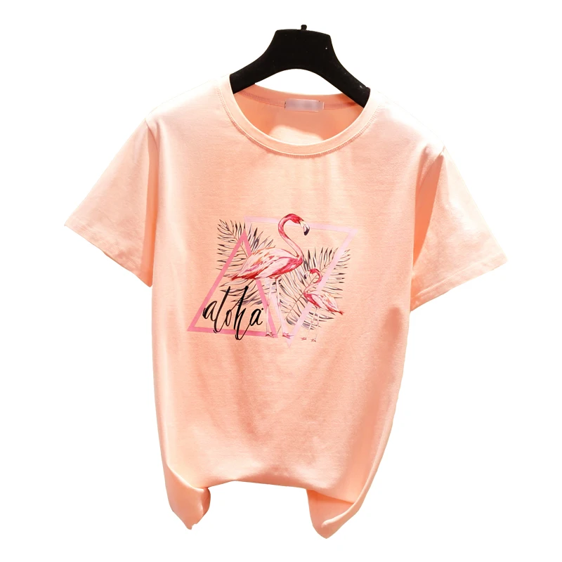 2019 Летняя женская футболка s Tumblr Harajuku Kawaii Мультфильм Фламинго одежда Femme Топы