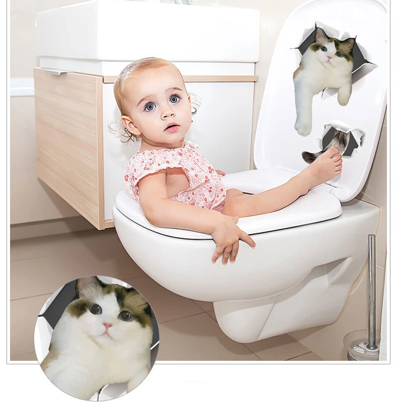 3D яркий стикер на стену с кошкой ванная комната туалет украшение холодильника