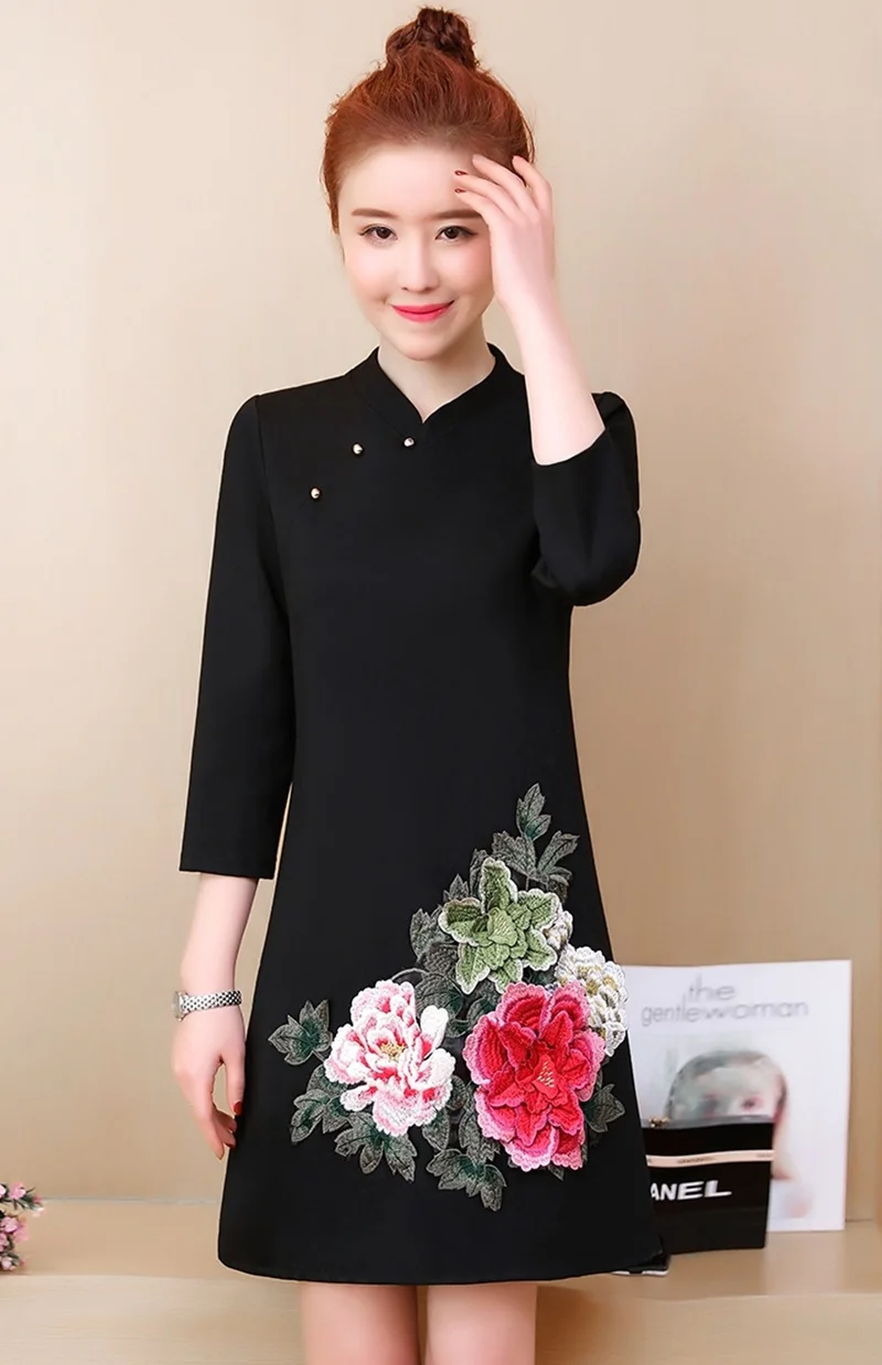 Женское платье осень Cheongsam Qipao женское восточное платье размера плюс Красное Ретро Новогоднее платье Элегантное китайское платье TA1599