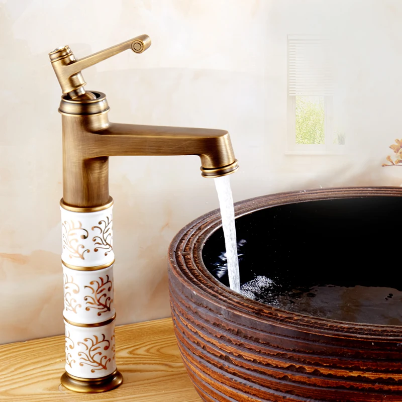 Смеситель для ванной комнаты в античном стиле синий и белый фарфоровый медный