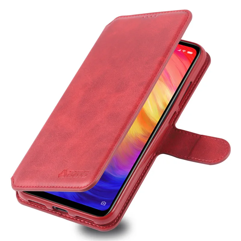 Для Xiaomi Redmi Note 7 Чехол для мобильного телефона чехол-портмоне с откидной крышкой из искусственной кожи чехол для Xiaomi Redmi Note 7 книжка с подставкой и карманом для карт Чехлы для телефона - Цвет: Темно-красный