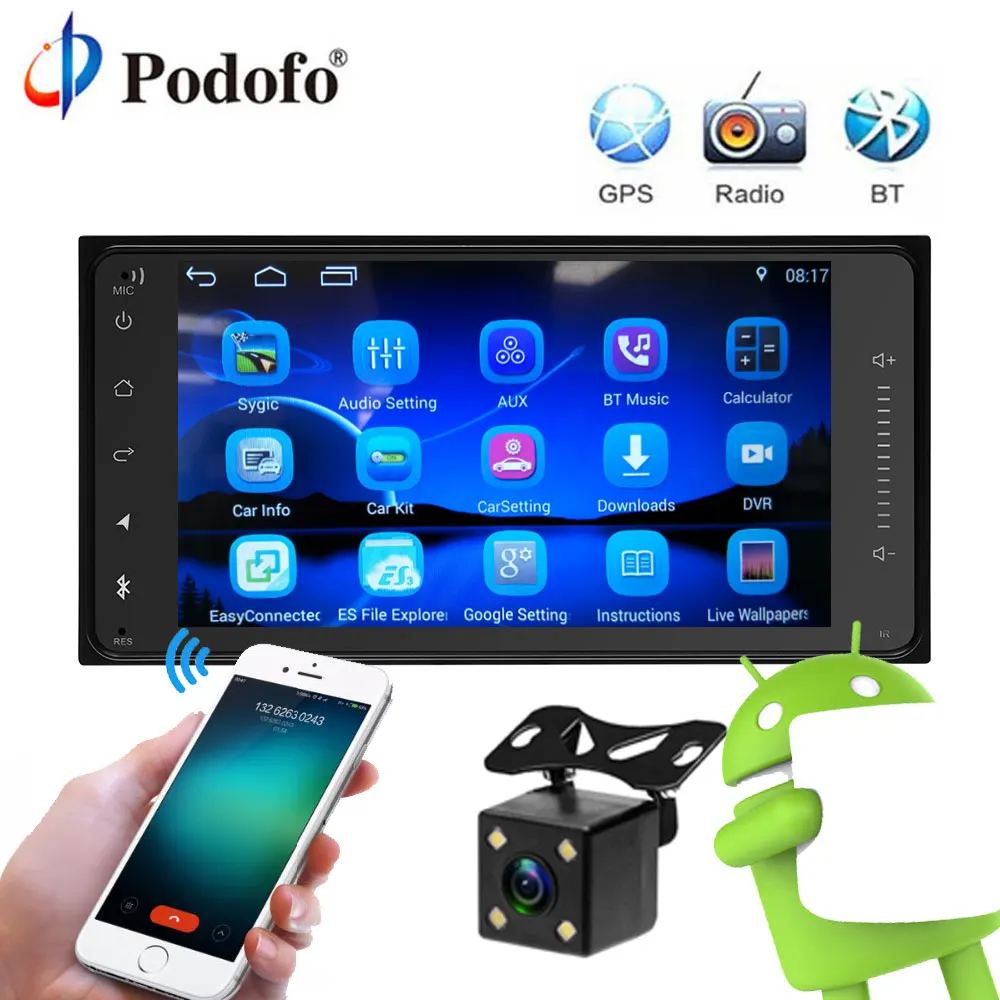 Podofo 7 &quotHD 2 Din Android Gps радио для Toyota полный сенсорный Bluetooth Автомобильный