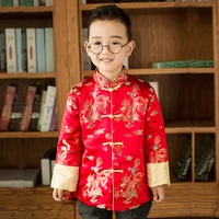 children new year coat boys cotton loose cheongsam top kids jacket long sleeve chinese style tang costume red satin tops