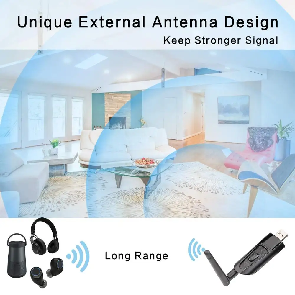 Bluetooth 5 0 USB Aux AptX аудио передатчик с низкой задержкой и двойным соединением