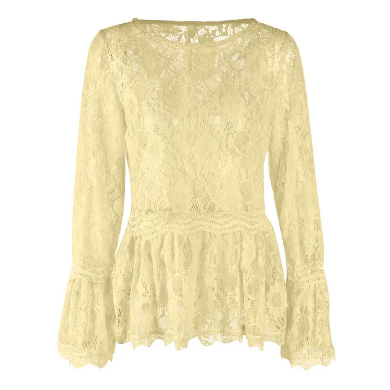 2018 Autumn Women Tops Blouses Long Sleeve O Neck Sexy Casual Top Hollow Out Flare Lace Blouse 3 |