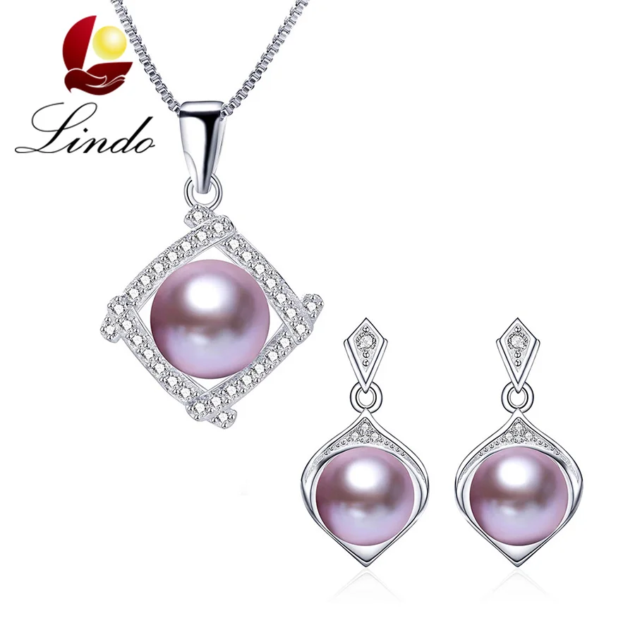 High Quality AAAA Natural Freshwater Pearl Jewelry Sets Women Elegant 925 Sterling Silver Pendant+Drop Earrings 2017 New Arrival | Украшения