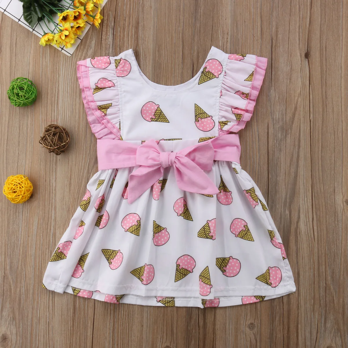 Ice Cream Kids Baby Girls Clothing Party Sleeveless Dress Casual Cute Mini Clothes Dresses Girl 1-6T | Детская одежда и обувь