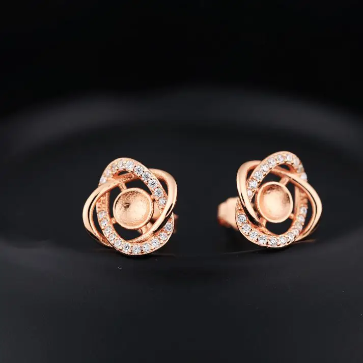 Женские серьги-гвоздики из серебра 925 пробы с кристаллами цвета розового золота