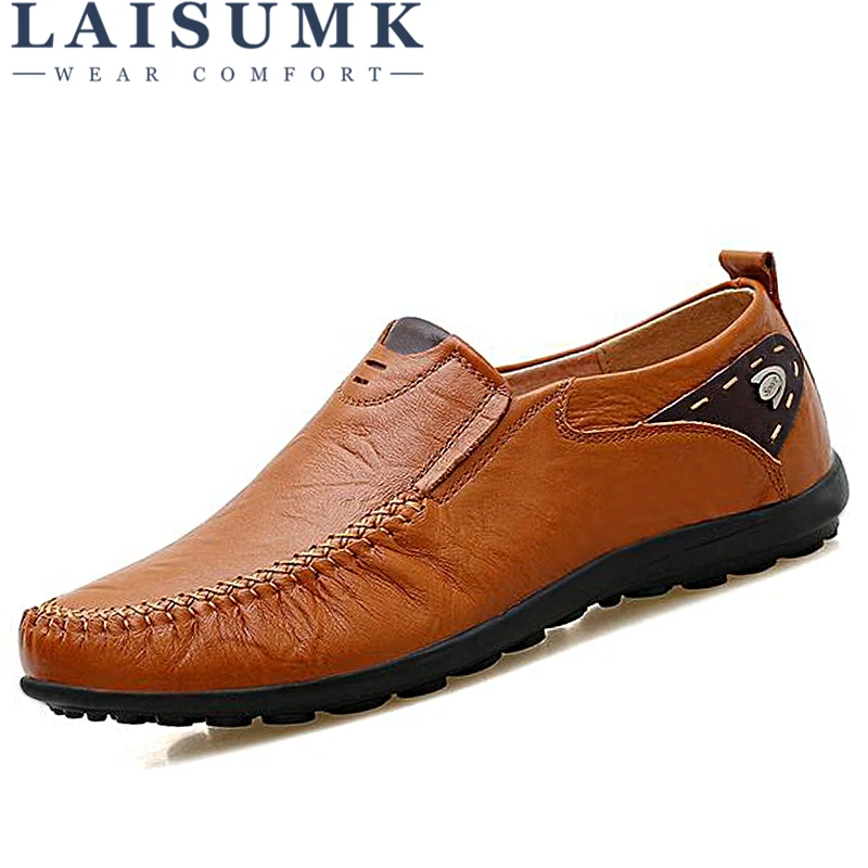

LAISUMK 38-44 Luxury Brand Designer Sneaker Men Loafers Moccasins Genuine Leather Casual Shoes Male Footwear