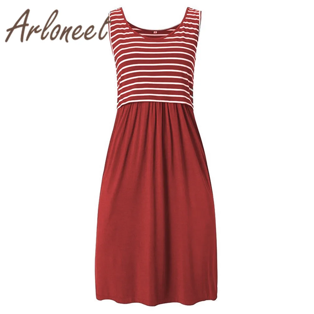 ARLONEET Clothes elegant women maternity dress Cotton Striped Breastfeeding 2019 Summer ladies pregnanct sundress Vestidos | Мать и