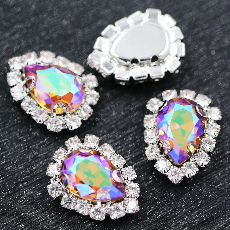 7x10mm glass rhinestones teardrop sew on Sliver base crystal button Smoke yellow crystals diy nail art accessories | Дом и сад