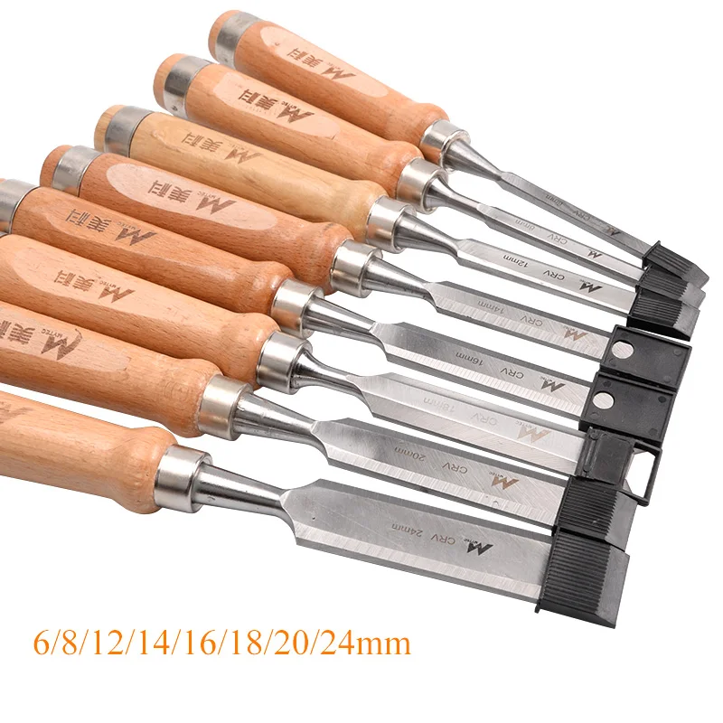 Chisels Набор стамесок для резьбы из 8 предметов, Холщовая Сумка для хранения, Карманный держатель для рулона, долото для дерева 6,8, 12,14, 16,18, 20,24 мм - Тип лезвия: Chisels