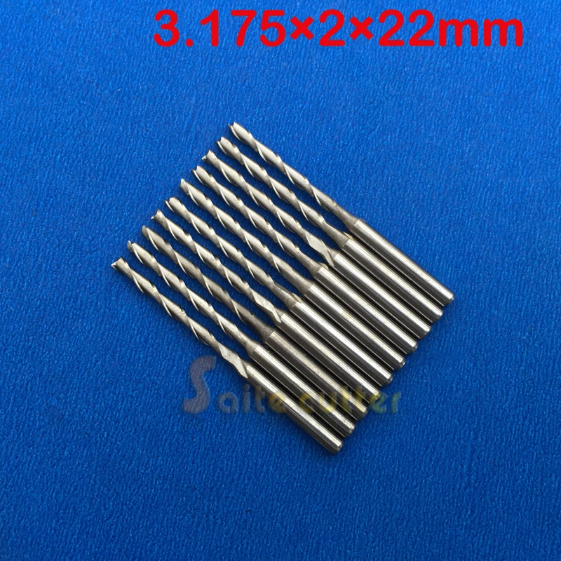 

10pcs 3.175 Carbide CNC Milling Cutters Tools 2 Double Two Flute Spiral Bit Router End Mill CED 2mm CEL 22mm