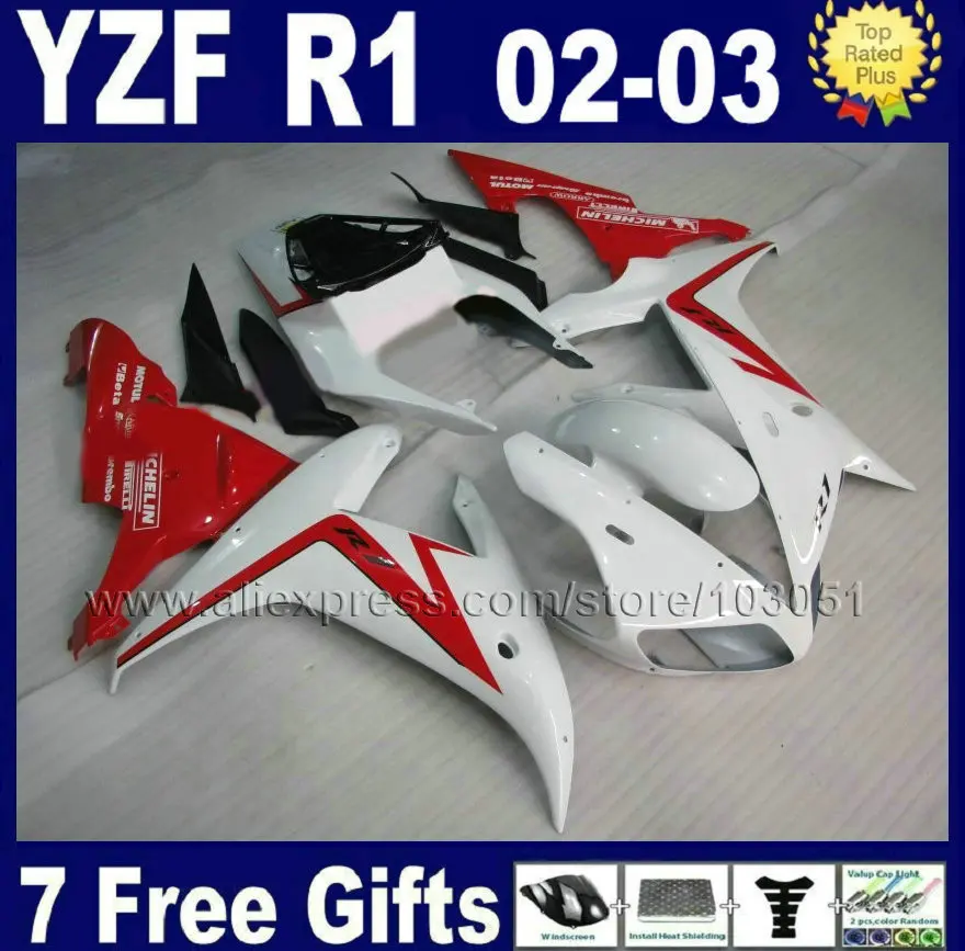 

7gifts Injection motorcycle ABS fairings for YAMAHA R1 fairing kit 02 03 R 2002 YZFR1 2003 red white fairing bodywork kits