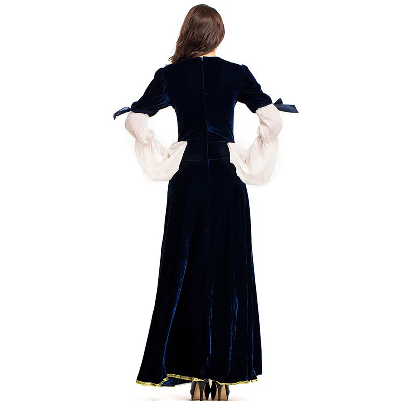 Adult Women Deluxe Medieval Dark Blue Renaissance Court Princess Bodices Costume Maiden Long Faire Velvet Gown Dress For Ladies |
