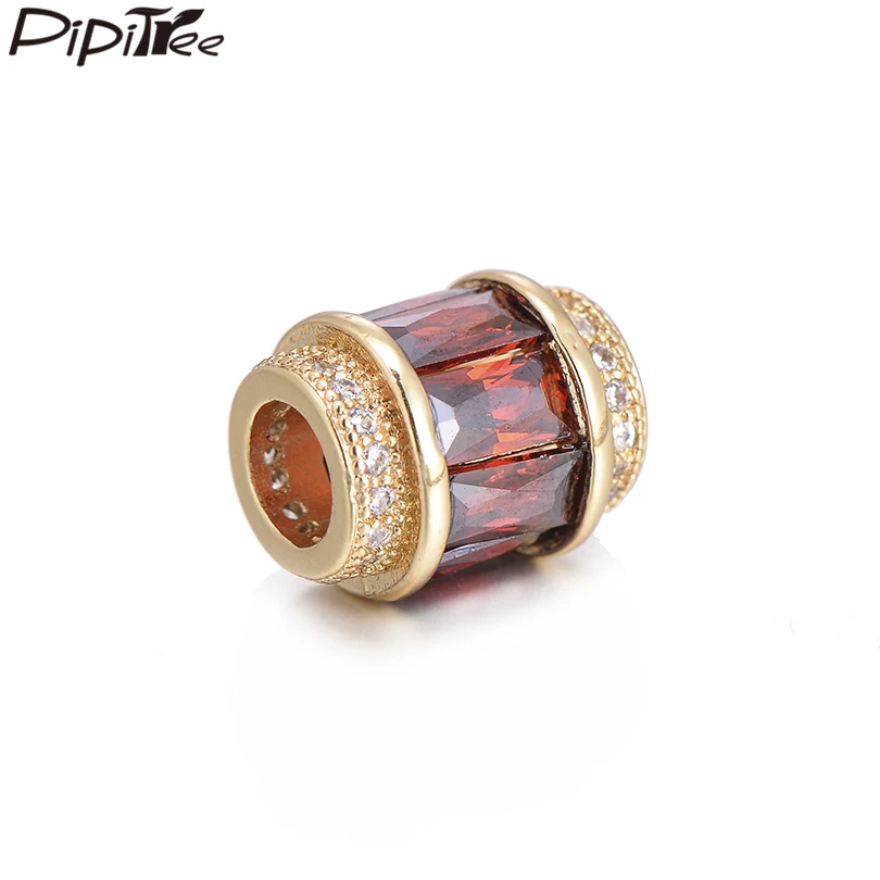 Pipitree Роскошный Розовый Красный Циркон зеленый с золотистыми вставками бисер браслет кулон большое отверстие микро Pave CZ Медь DIY Обворожительные украшения из бусин