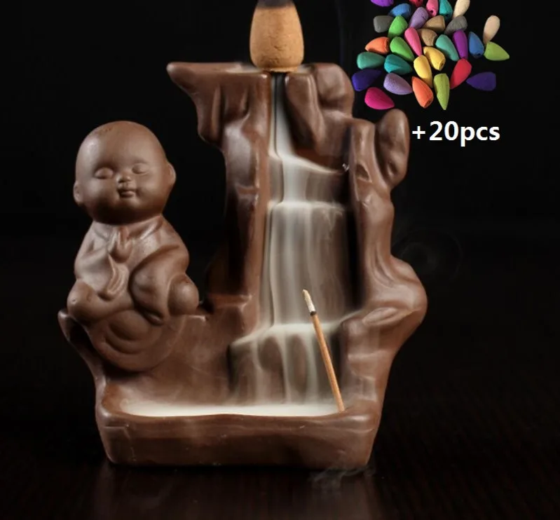 B Creativ Будда ладан горелка домашний декор дым обратного потока ладан горелка водопад монах Курильница держатель для ароматических палочек - Цвет: B