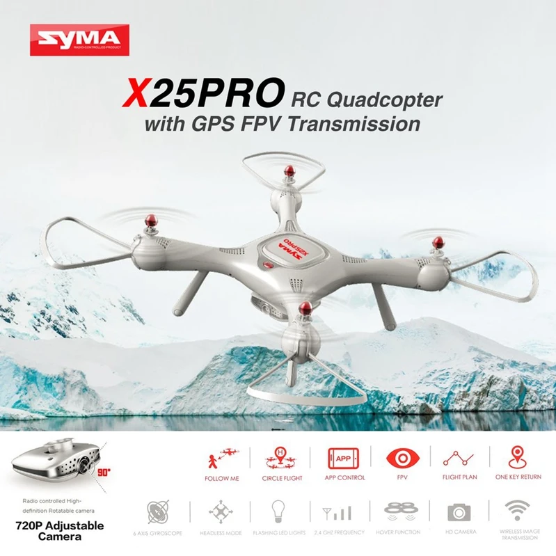 Syma X25PRO 2 4G GPS позиционирование FPV RC Дрон Квадрокоптер с 720P HD Wifi регулируемая камера