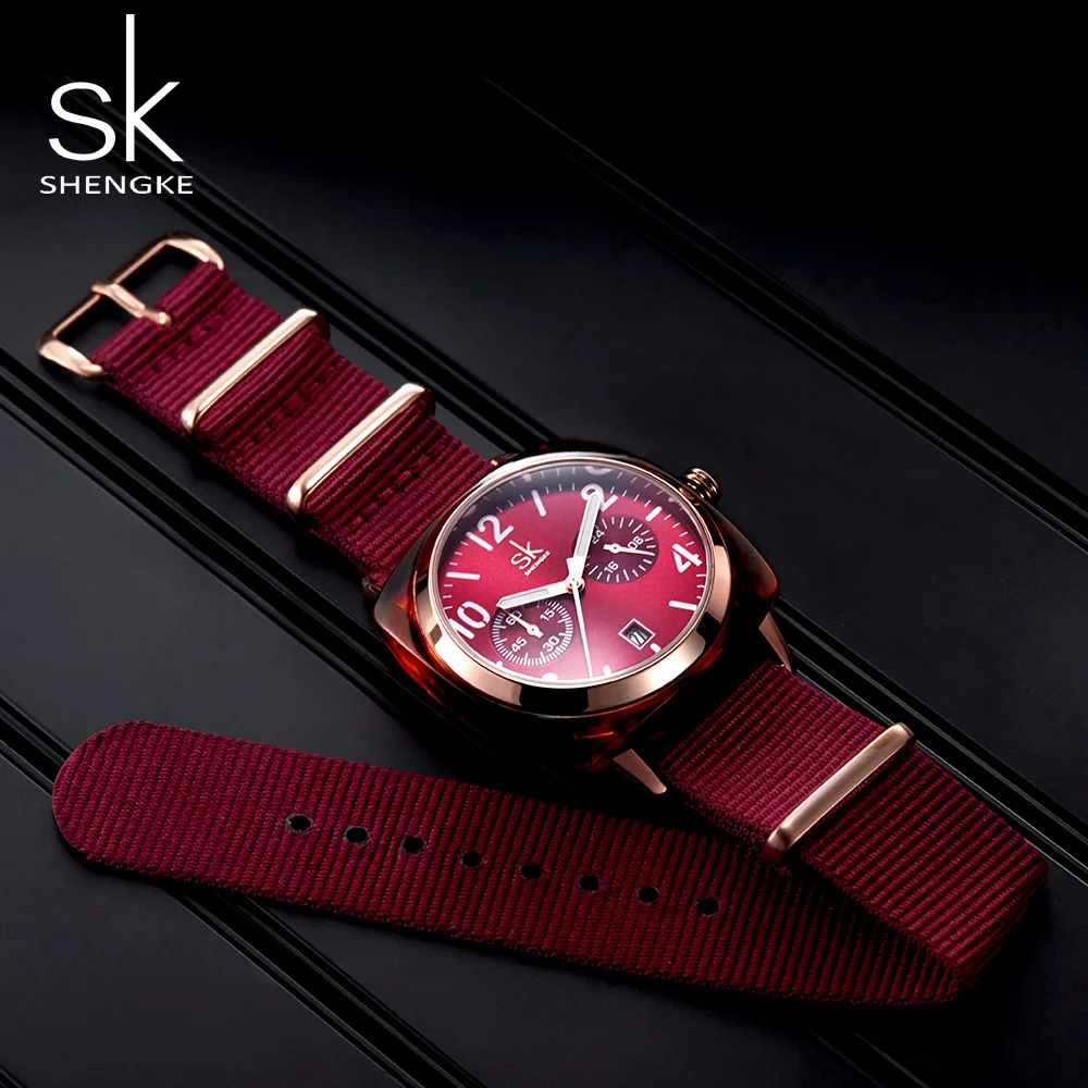 Shengke модные женские кварцевые часы с нейлоновым ремешком для Montre Femme спортивные