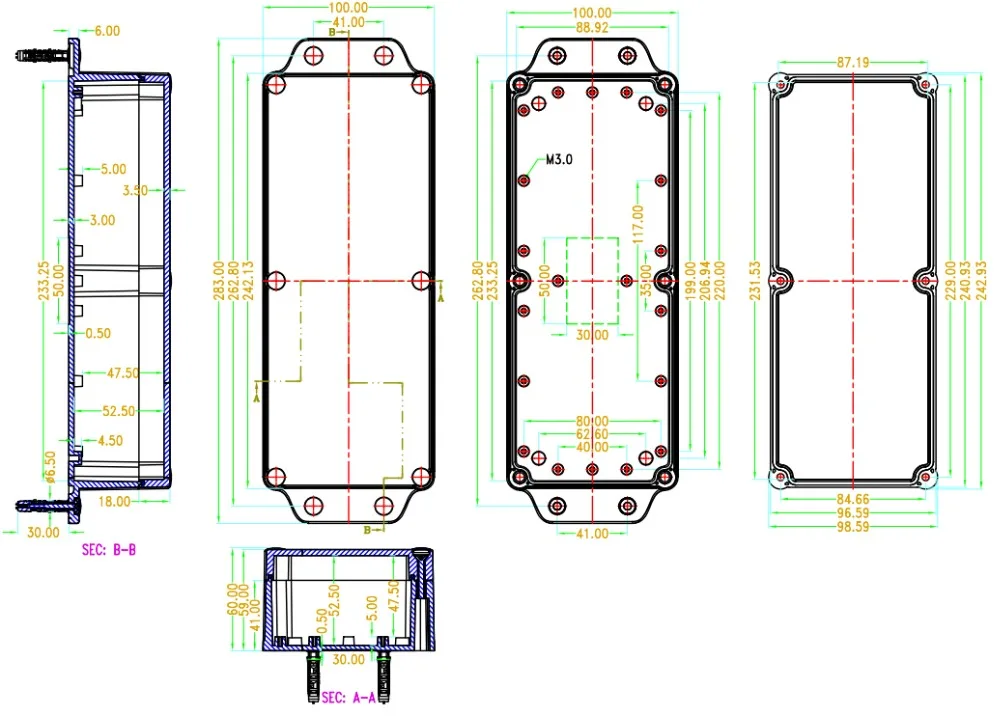 IP68 водонепроницаемый корпус для электронного оборудования (1 шт.) 283*100*59 мм szomk
