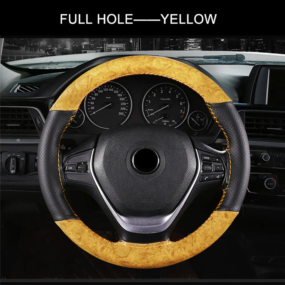 full hole-yellow Модные спортивные сшитые вручную чехлы на руль Роскошные автомобильные ручки Нескользящие износостойкие покрывала на руль с кристаллами персикового цвета - Название цвета: full hole-yellow
