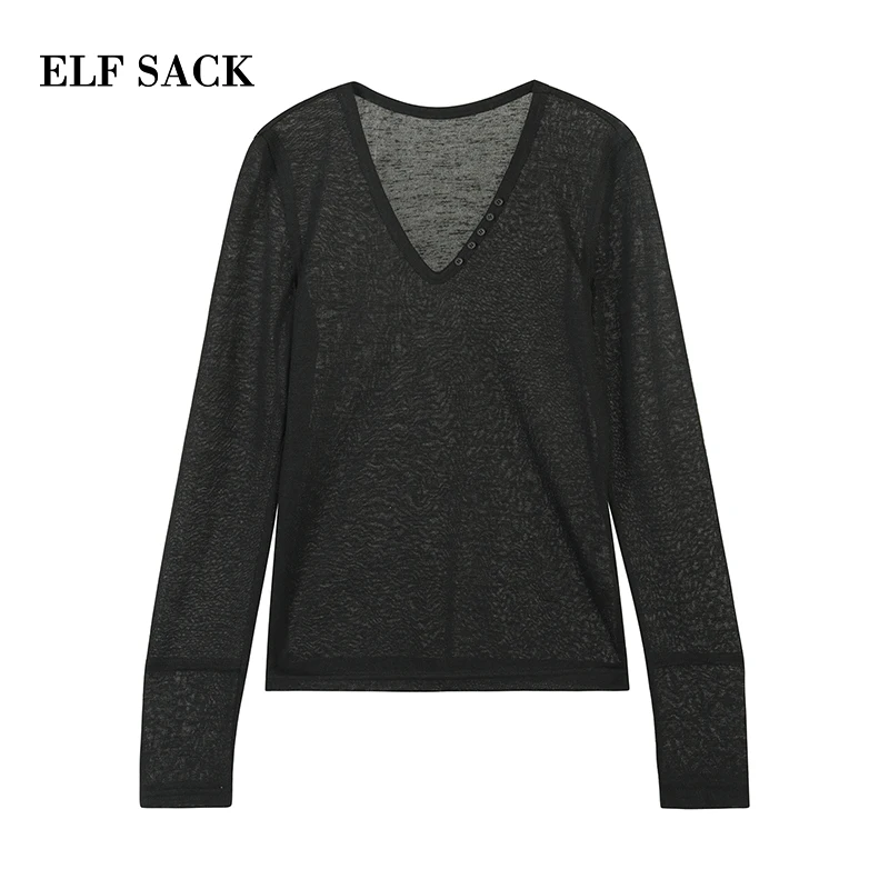 ELFSACK, новинка, женский свитер, Повседневный, однотонный, v-образный вырез, ручная вязка, Женский пуловер, обтягивающий, сексуальный, длинный рукав, женский свитер, топы