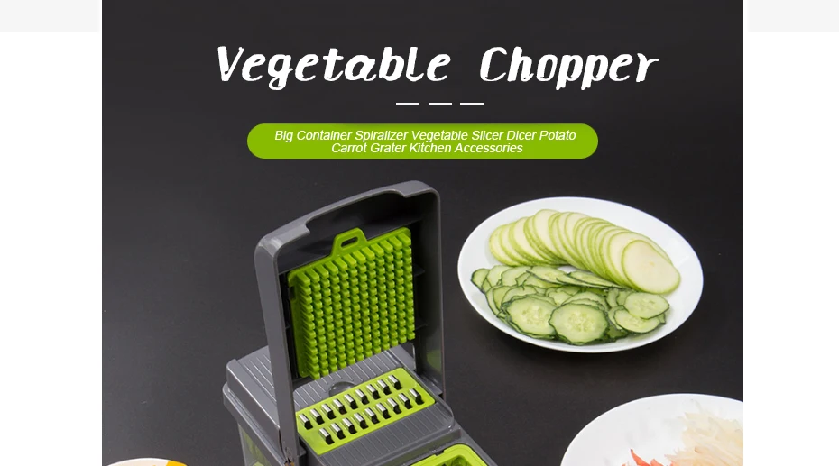 Овощерезка измельчитель мандолина слайсер с большим контейнером Spiralizer овощерезка Dicer картофель морковь Терка кухонные аксессуары