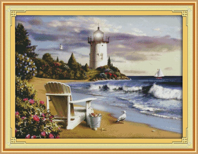 The lighthouse cross stitch kit 18ct 14ct 11ct count printed canvas stitching embroidery DIY handmade needlework | Дом и сад