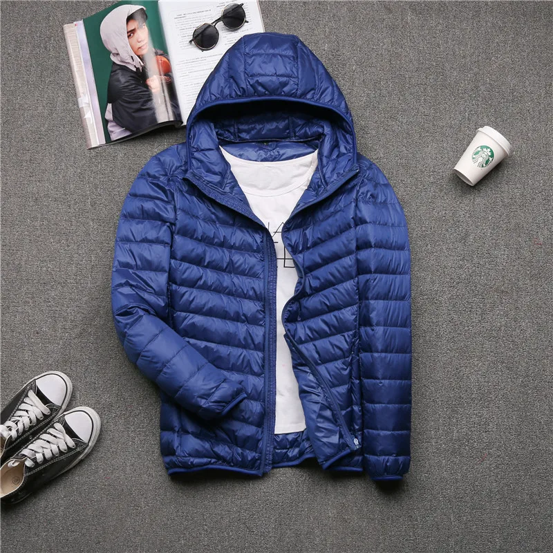 As picture Hooded Ультралегкая Мужская однотонная белая куртка-пуховик на утином пуху, мужские короткие пуховые пальто со стоячим воротником, мужская верхняя одежда с капюшоном, мужская одежда - Цвет: As picture Hooded