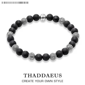 Серебряный браслет Hero Rebel из бусин, Ювелирное Украшение в европейском стиле, подарок для мужчин и женщин, из стерлингового серебра и черного обсидиана