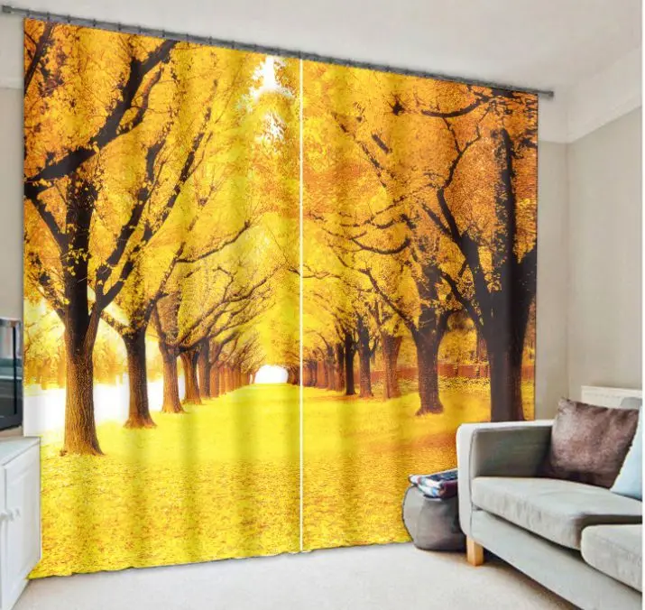 Занавески с золотыми листьями на осень 3D фотопечать затемнение для окон гостиной