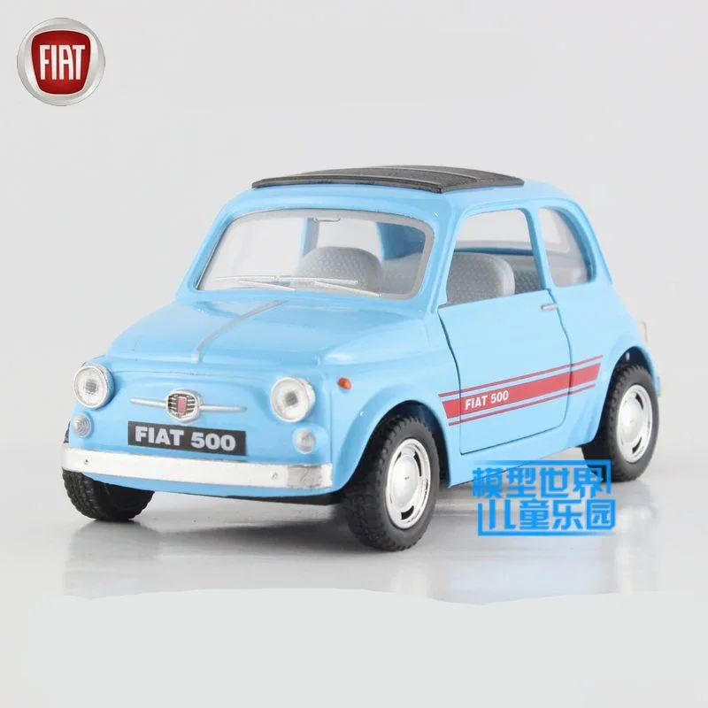 Синий /KiNSMART игрушка/литая под давлением классическая модель/1:24 весы/Fiat 500/Откидная машина/образовательная Коллекция/подарок для детей - Цвет: Синий
