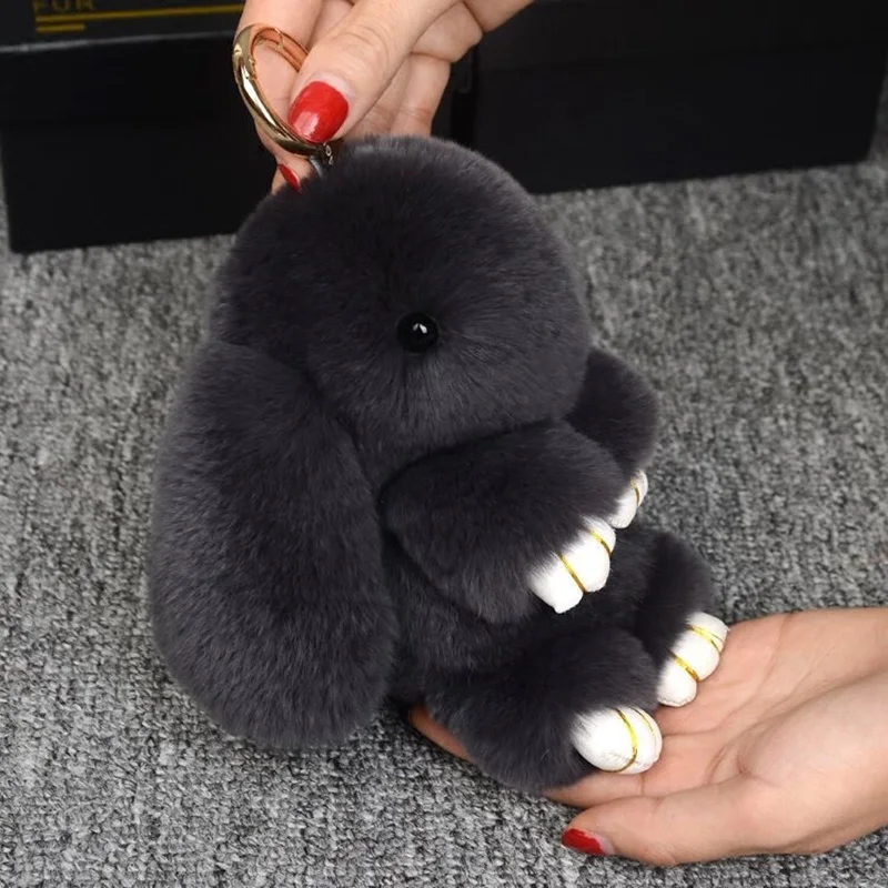 Брелок для ключей с кроликом милая пушистая кукла 14 см из натурального меха