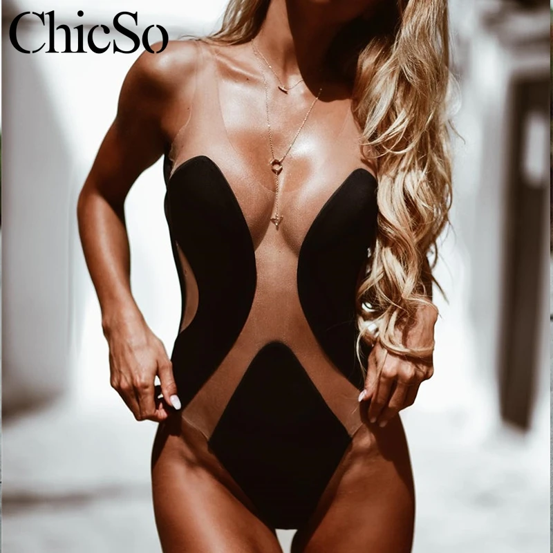 Женский прозрачный купальник Missychilli купальный костюм размера плюс с высоким