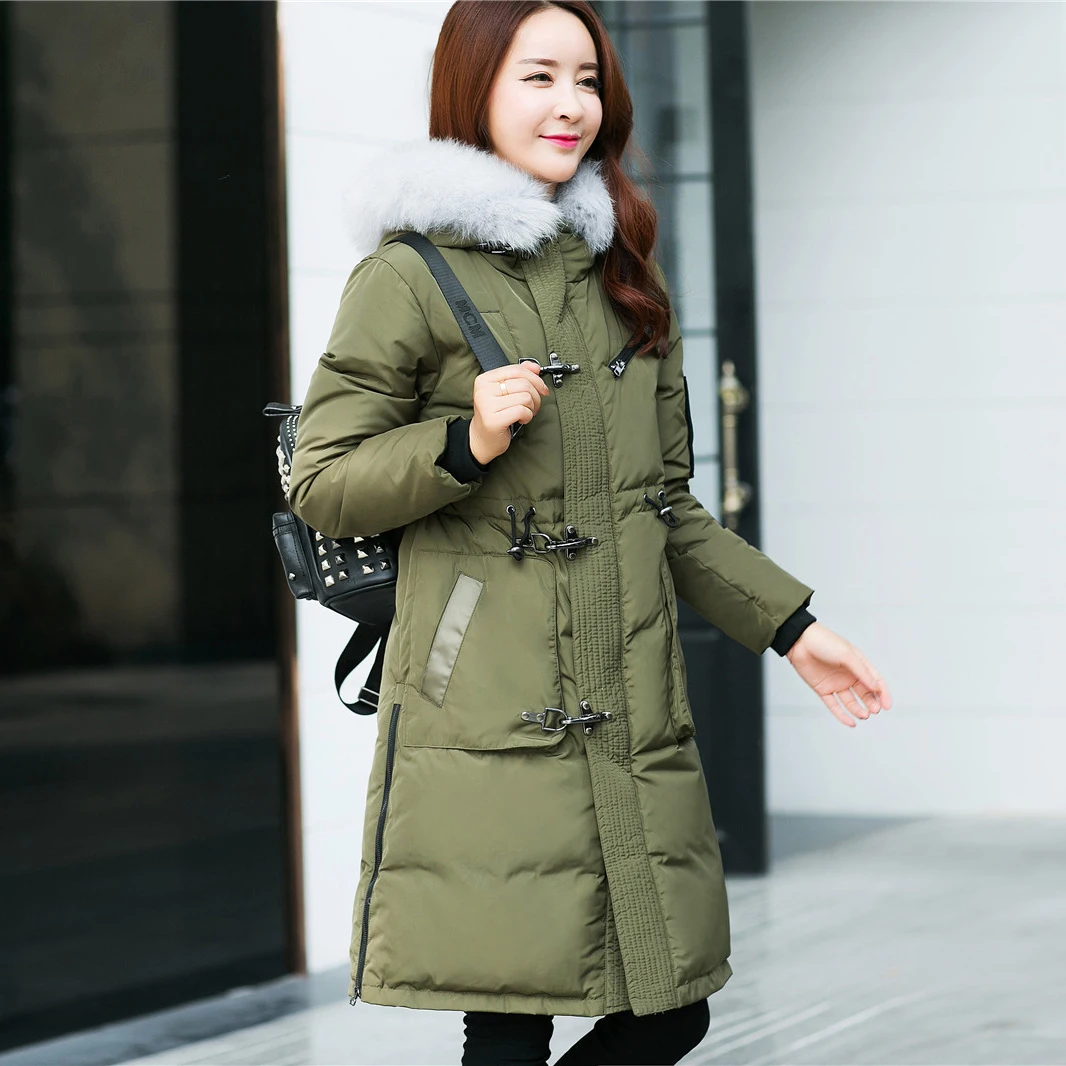 Качественная зимняя куртка Женская длинная парка с меховым воротником капюшоном