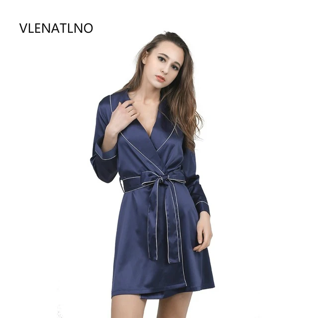 Высококачественный атласный шифоновый халат однотонный сексуальный женский на