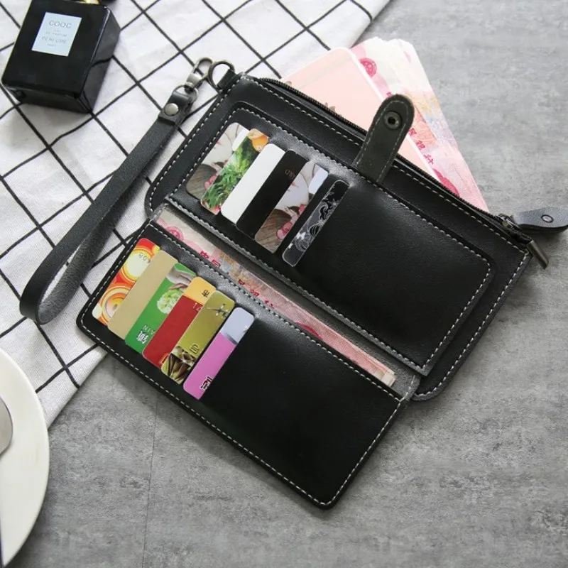 

2019 Fashion Luxury Brand Womens Wallets Simple Zipper Purses Black White Long Section Clutch Wallet Soft PU Leather Money Bag