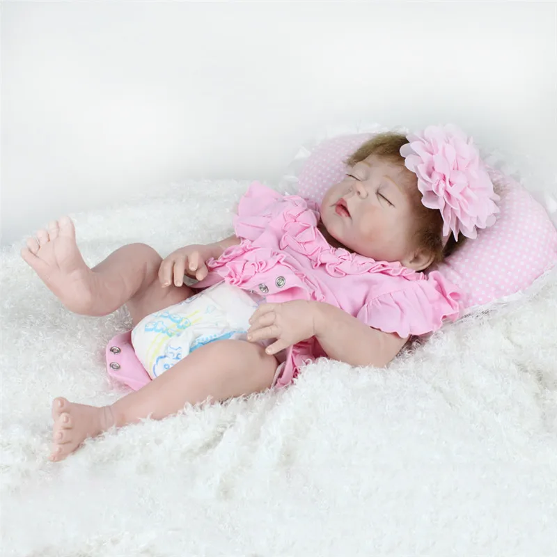 22 дюйма Boneca Bebe Reborn набор всего тела силиконовая кукла с закрытым глазом с колыбелью играть партнер Juguetes игрушки для девочек Реалистичная девочка