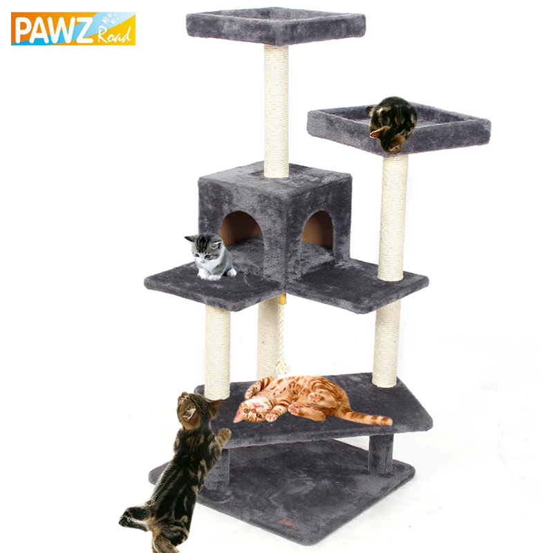 Pawz Road Быстрая H130cm кошка скалолазание игрушки Когтеточка из цельного дерева для кошек скалолазание рама несколько столов плюшевые игрушки для домашних животных