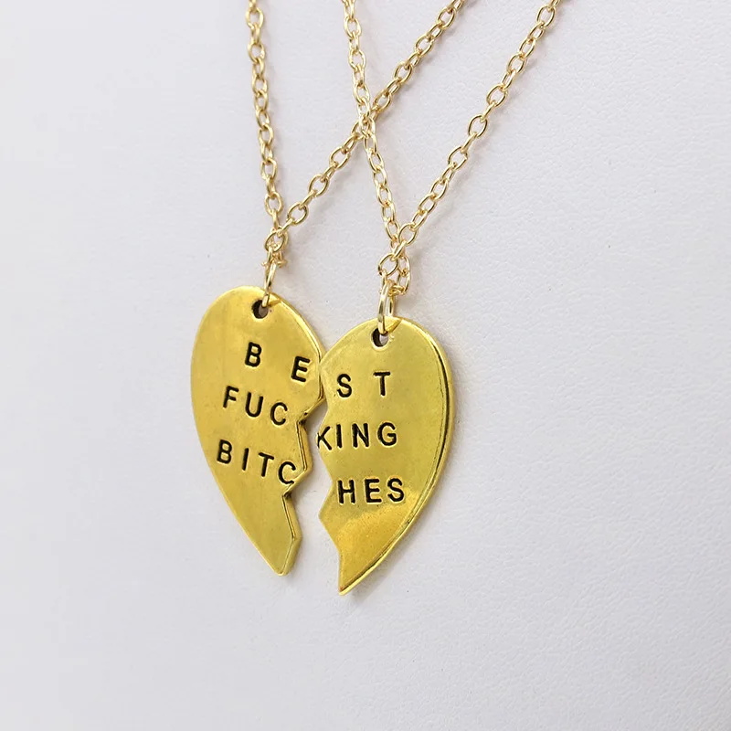 2015 Broken Heart Pendant Necklace Gold Chain Statement Choker Best Bitches for You Jewelry Women|necklace resin|necklace applenecklace line |