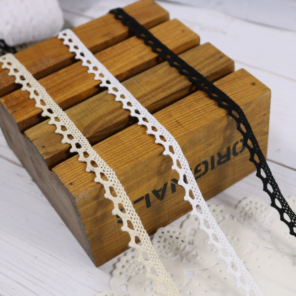 100% Cotton Lace Ribbon 50Yards Width 10-11mm White Black Beige Color Sewing Tape, Beige Lace Webbing, Cluny Lace Trim Ribbon images - 6