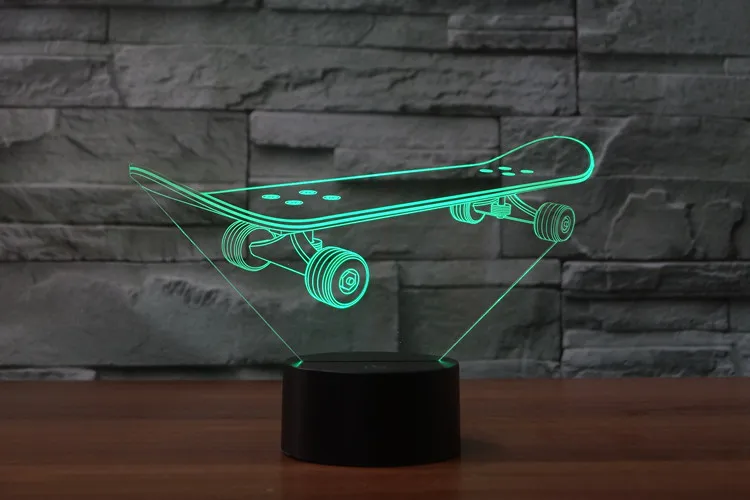 Скейтборд светодиодная 3D Ночной свет, usb-зарядка настольные лампы для украшения дома 7 цветов Изменение внутренний ночник как творческий подарок