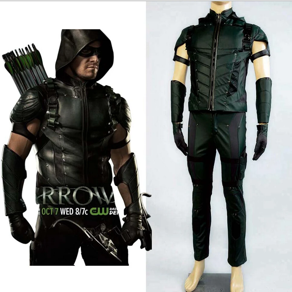 

Arrow Season 4 Cosplay Costume Superhero Oliver Queen Leather Uniform Full Set Halloween Carnival Costume For Adult Men