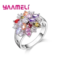 summer flowers finger rings for women gifts 925 sterling silver rainbow colored cubic zircon stone sparkling jewelry